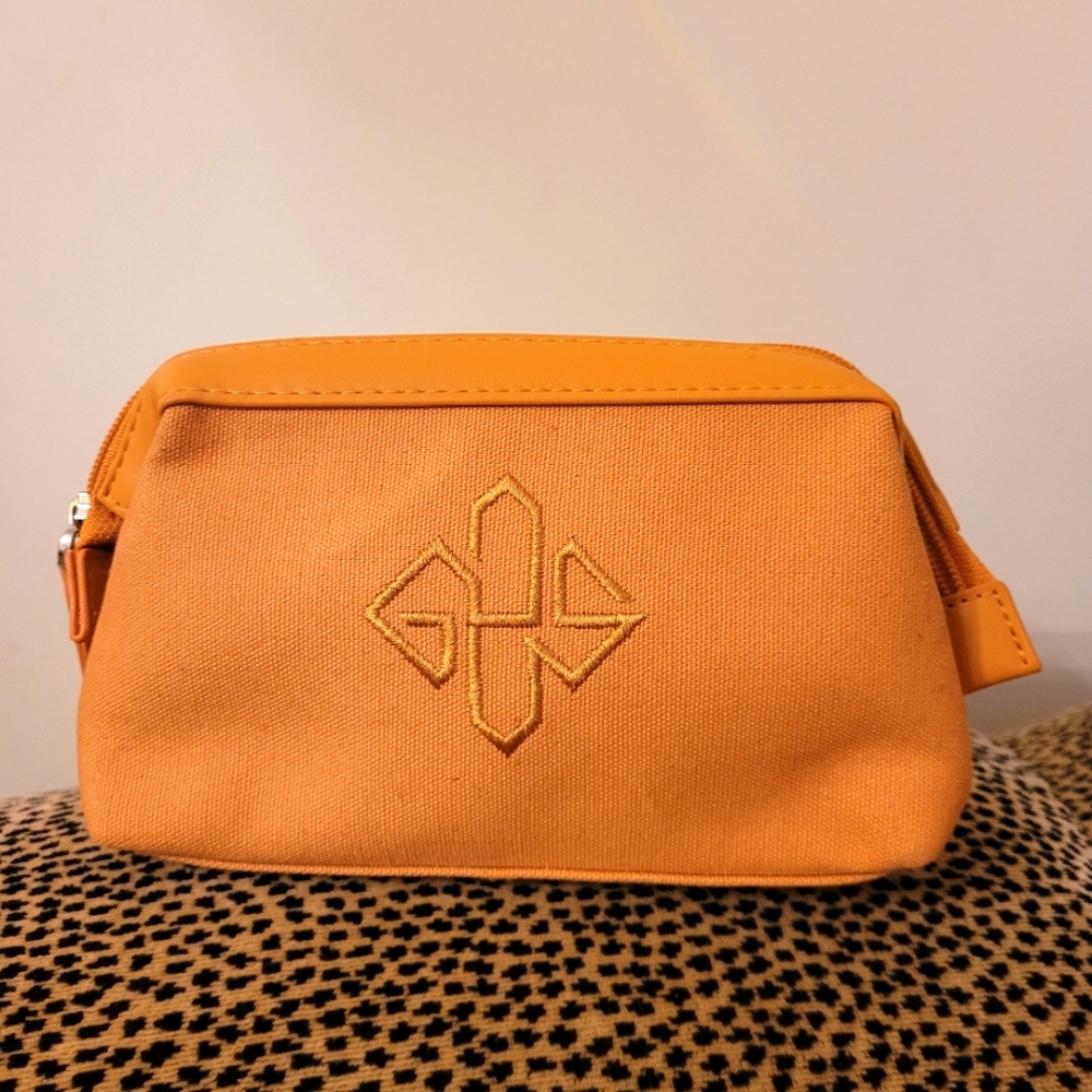 Ettinger Orange Canvas Clutch. Cosmetic Make Up Zipper Closure Bag. 8"×4"